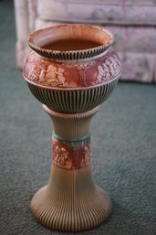 Roseville Style 2 Piece Flower Pot & Pedestal Ceramic MCM