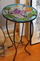 Butterfly Art On Glass Side Table