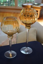 Set Of 2 Brown Glass Glasses Candle Holder