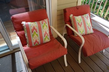 Set Of 2 Patio Chairs With Orange Cushions