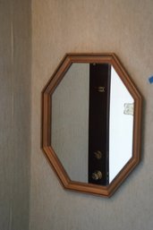 Vintage Octagon Shaped Wood Framed Wall Hanging Mirror, 21x27