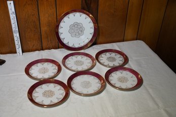 Set Of 7 Red&white Beautifully Designed Plates, Made In Bavaria