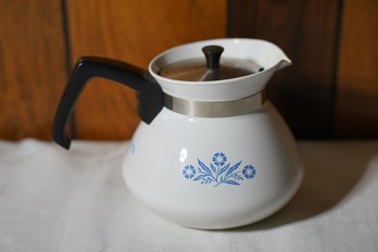 Vintage Corningware Tea Pot With Blue Flower Pattern