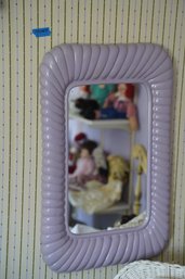 Retro 1980's Purple Plastic Framed Hanging Wall Mirror