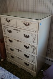 Great Condition Classic- Cream Colored French Provincial Style 6-drawer Tallboy With Removable Glass Top