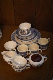 Set Of 19 Blue & White Plates/cups/creamersugar Bowl