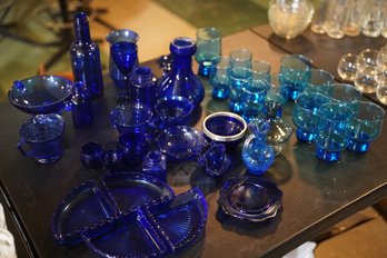 Lot Of Light & Dark Blue Assorted Glassware