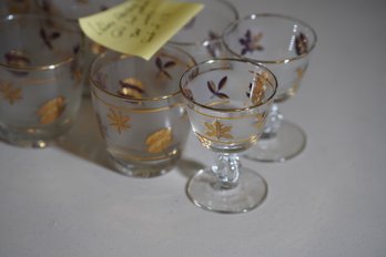 Libby Frosted Gold Leaf Pattern Bar Ware, Set Of 12