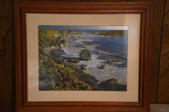 Vintage Wood Framed Art Of Shoreline&ocean 23.5x13.5