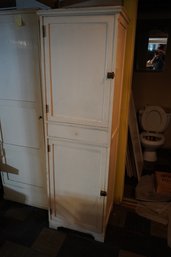 Vintage Wood White Painted Cabinet With Drawer