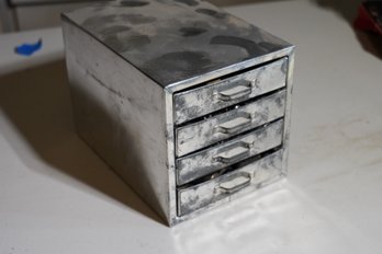 Small Metal 4 Drawers Cabinet Filled With Radio Parts, M3