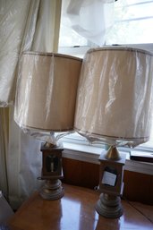 Pair Of Antiques Wood And Metal Lamps