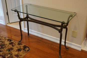 Glass Top Console Table With Wrought Metal Frame