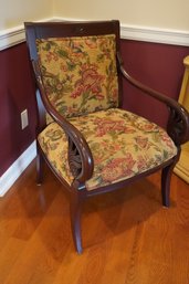 Antique Wood Arm Chair With Flower Design Fabric Cushion