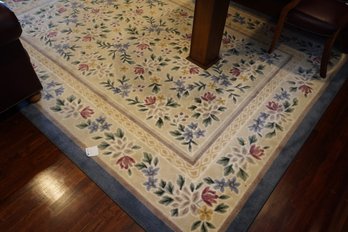 Cream And Blue Color Flower Design Rug, 94x100 Inches