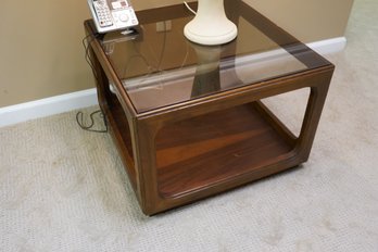 MCM Glass Top Side Wood Table