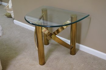 MCM Brass Bottom End Table With Glass Top