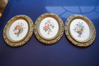 Lot Of 3 Tile Art Signed By B.G. In A Gilded Frame