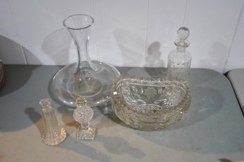 Lot Of 5 Glass Decorations Including A Decanter