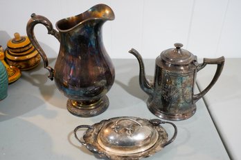 Lot Of 3 Silver-plated Items Including A Pitcher