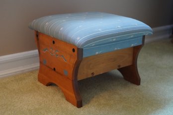 Small Wood Foot Rest With Baby Blue Cushion