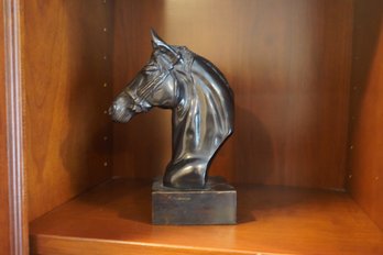 Vintage Dark Finish Cast Heavy Metal Horse Head Sculpture