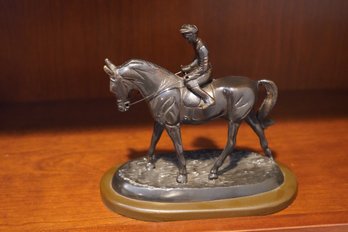 Bronze Metal Horse Jockey On Horse Sculpture