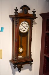 Antique Wood Wall Clock With Key