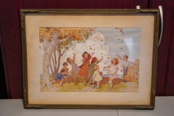 Watercolor Print Of Children Signed By Margaret W.