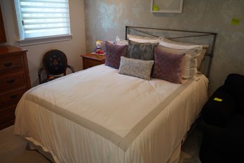 Metal Queen Size Headboard With Queen Size Mattress And Pillows