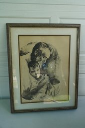 Amazing Detail Framed Sandu Liberman 'father & Son' Lithograph Signed And #183200 , 24x30 Inches