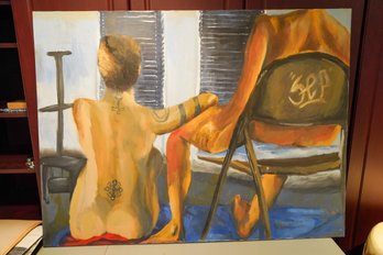 Nude Couple Oil On Canvas Painting