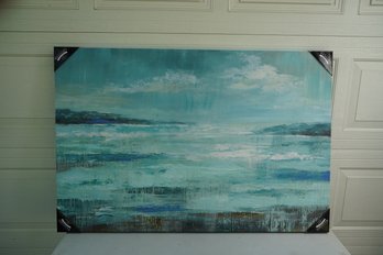 Like New 'ocean' Print On Canvas With Hanging Kit, 32x48 Inches