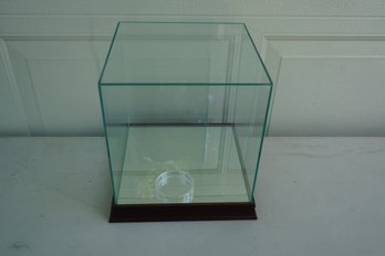 Hundreds Of $$$ Clear Glass Trophy Case With Wood Base