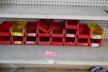 Lot Of 17 Red And 2 Yellow Plastic Shelf Bin Box (Used)