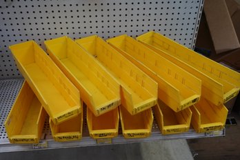 Lot Of 11 Yellow Plastic Shelf Bin Boxes (used)