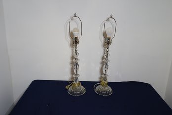 Pair Of Glass Table Lamps Without Shades