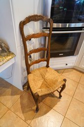 Antique Wood Chair With Wicker Cushion