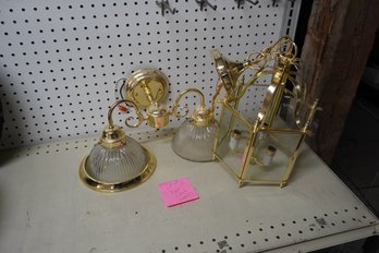 Like New Lot Of 2 Brass With Glass Light Fixtures