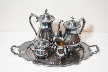 Reflection Roger Bros. 4 Pcs. Silver Plate Tea Set Plus Tray W/handles