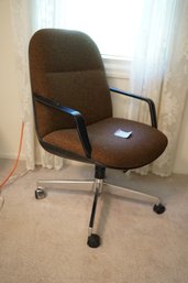 Vintage MCM Style Adjustable Brown Fabric Office Chair On Casters