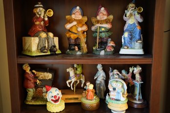 Instant Collection Of Decorative Figurines Including Clowns & Music Boxes