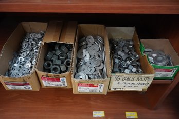 Lot Of 5 Boxes Of Assorted Metal Nuts Includes Hex Nuts