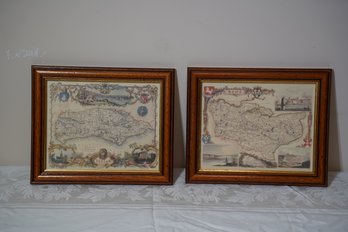 Two Framed Prints Of Maps Of Sussex And Kent