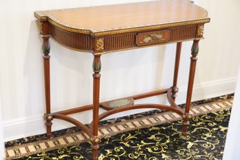 Maitland-Smith Hand Painted Demilune Inlay  Wood Entry Table