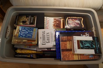 Large Bin Filled With Hard And Soft Cover Books