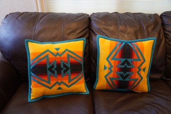 Set Of 2 Turquoise Chief Joseph Pendleton Wool Pillows