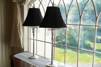 Set Of 2 Chrome Metal Lamps With Hangin Prims