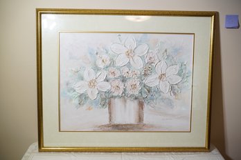 Signed Original Acrylic On Board Of Floral Still Life In Modern Gold Frame