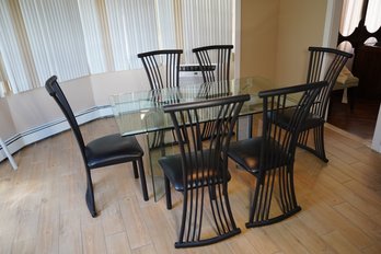 Vintage All Glass Table With Metal Wing Chairs